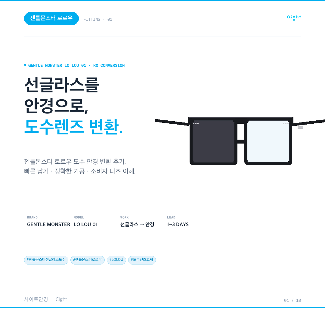 젠틀몬스터 선글라스를 도수 안경으로: 로로우(LO LOU 01) 변환 기록