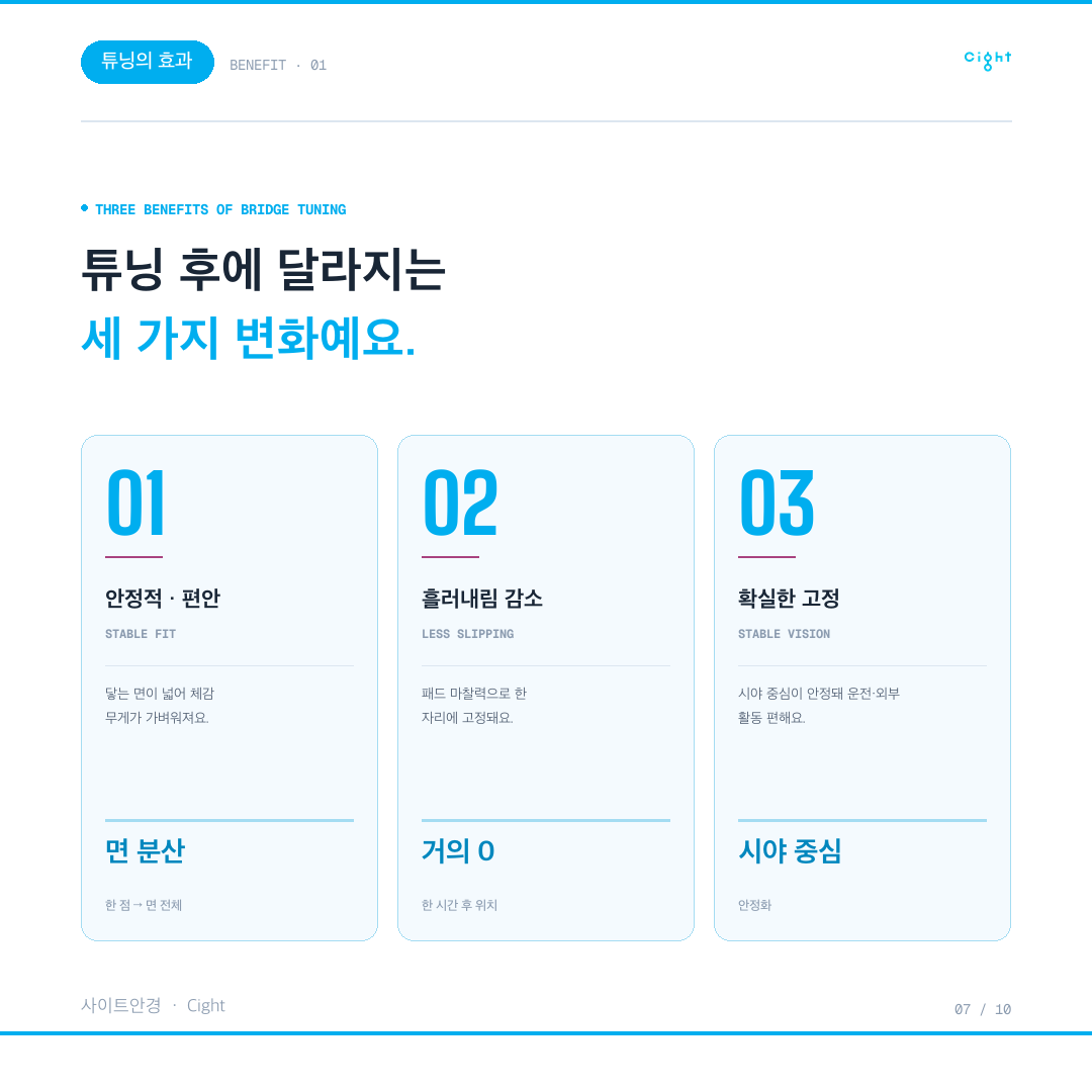 일체형 코받침 선글라스, 흘러내림과 자국은 손볼 수 있을까